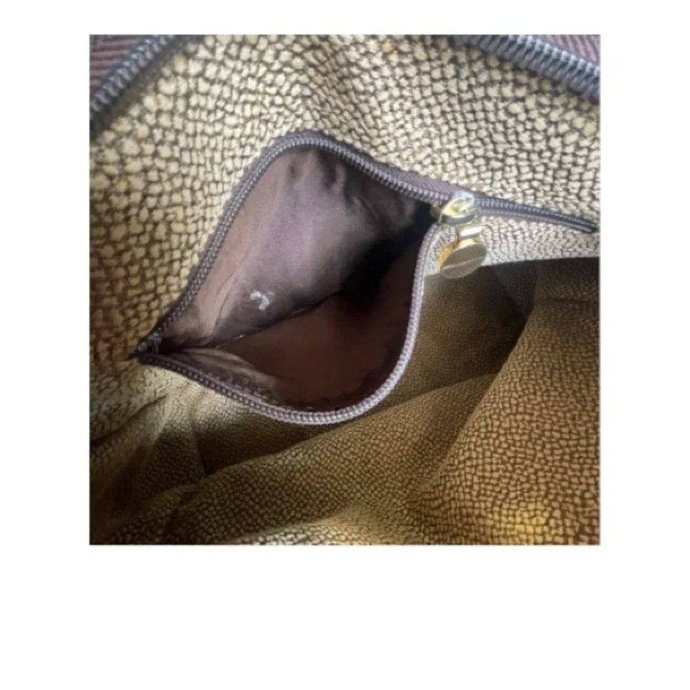 BORBONESE By Redwall Vintage Quail Pattern Textured Suede Brown Handbag